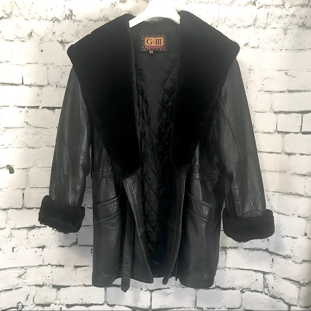 Vintage Black Leather and Fur Winter Coat